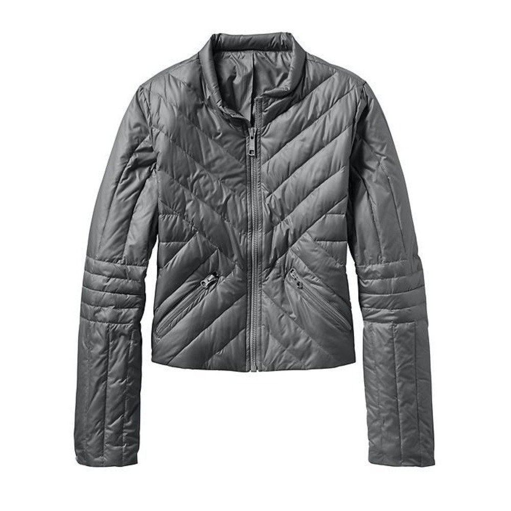 Athleta Geneva Down Jacket Womens Gray Quilted Puffer Zip Lightweight Size‎ XS